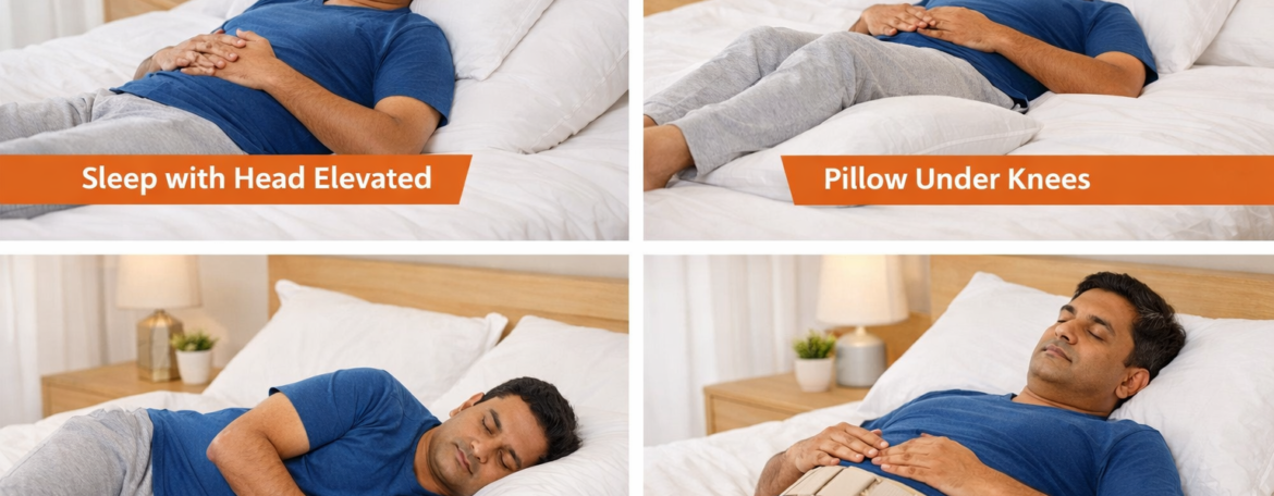 Find safe sleeping positions for hernia relief explained by Dr. Sandhya Bade.